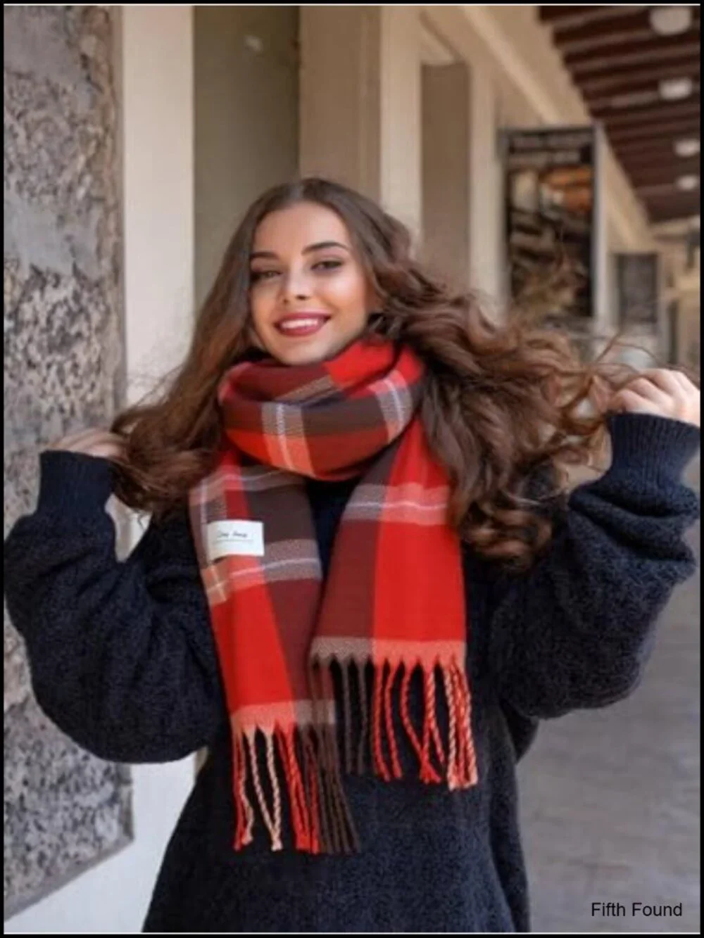 Plaid Tassel Scarf Polyester Shawl Wrap Lightweight Women